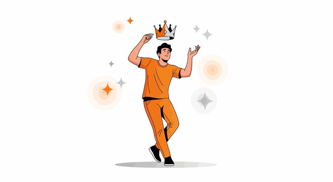Creative Illustration Of A Person Achieving And Achieving High Status With A Crown