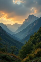 Fototapeta premium Mountain Valley at Sunset