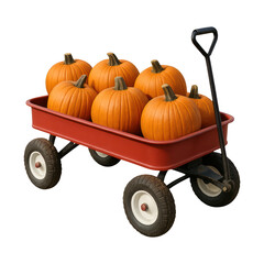 Fototapeta premium PNG Pumpkins in red wagon autumn