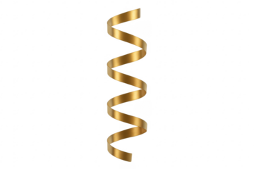 Golden serpentine ribbon creating spiral shape on transparent background