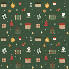 Christmas winter holiday seamless pattern with festive elements