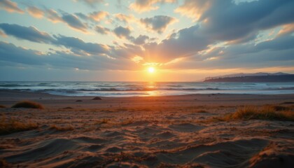 Golden Sunset Over Tranquil Beach