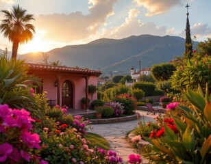 Naklejka premium Idyllic Mediterranean Villa at Sunset