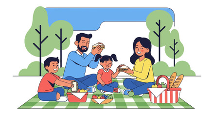 Fototapeta premium Delighted Family Enjoying Delicious Food During a Relaxing Picnic Outdoors
