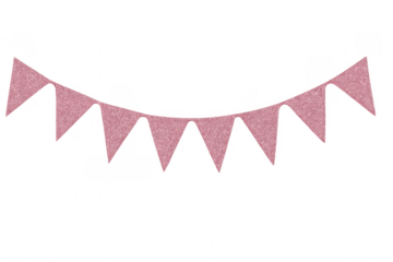 Pink glitter bunting flag banner with transparent background