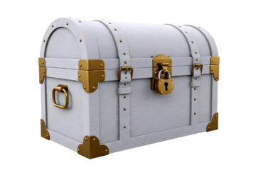 Vintage white steamer trunk with brass hardware and straps isolated on transparent background