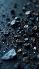 Close-up of Scattered Black Litter on Dark Surface  A stark image highlighting the environmental consequences of irresponsible waste disposal, emphasizing texture and contrast.