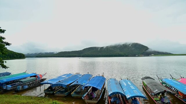 Pick-up point for passengers to board the boat for a morning view, the Chamcha tree in the middle of the water, a new landmark of Chiang Mai Province at the Mae Ngad Dam, Mae Taeng District, Chiang Ma
