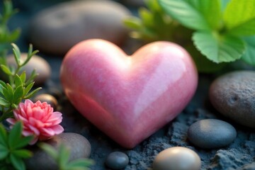 Serene Heart-Shaped Object in Peaceful Nature Relaxation and Tranquility for Wellness, Spa, and Meditation