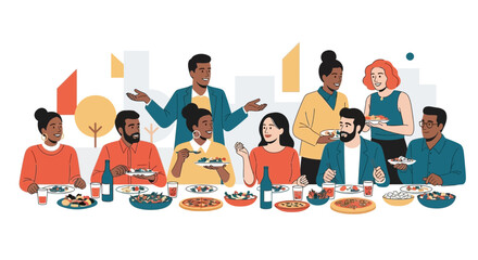 Diverse Group Gathered For Dinner At A Table Enjoying A Meal Together