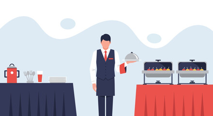 Obraz premium Elegant Buffet Service: A Vector Illustration Of Professional Food Presentation