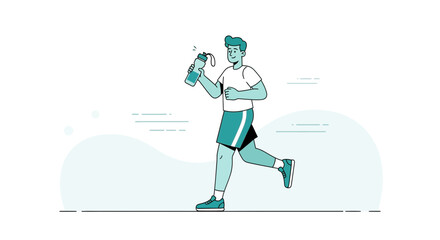 Fototapeta premium Energetic Runner Staying Hydrated, Depicting Sporty Lifestyle, Vector Style Illustration