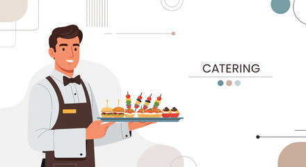 Elegant Waiter Serving Appetizers, Symbolizing Culinary Excellence in a Catering Context