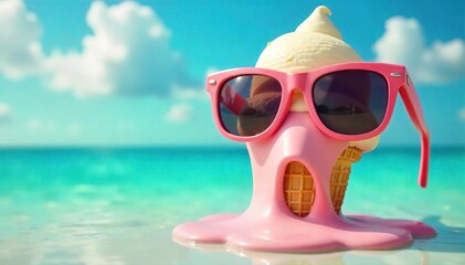 Melting Ice Cream Dripping on Giant Sunglasses Hilarious Summer Fun Scene