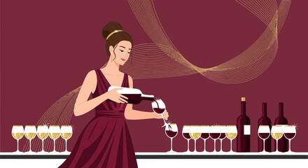 Elegant Woman Pouring Wine, Sophisticated Celebration Design, Luxury Drink Concept