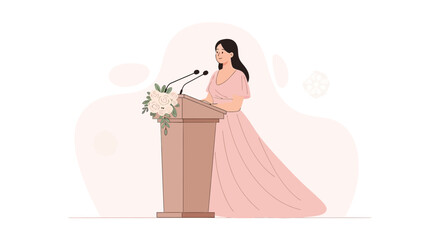 Elegant Woman Presenting from a Podium: Vector Illustration for Ceremonies and Events
