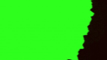 Splash of ink transition animation on green background with distortions and glitch effects