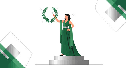 Elegant Woman Receiving Laurel Wreath Representing Victory, Triumph, And Achievement Illustration