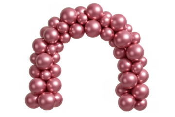 Pink metallic balloon arch decoration on transparent background