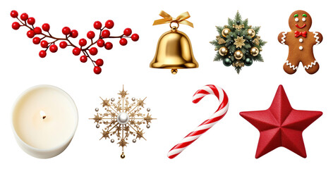 Plakat PNG Festive holiday decoration elements, element set on transparent background