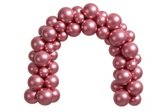 Pink metallic balloon arch decoration on transparent background