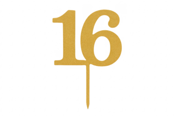 Golden number 16 cake topper celebrating sweet sixteen