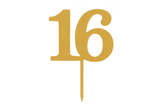 Golden number 16 cake topper celebrating sweet sixteen - Powered by Adobe