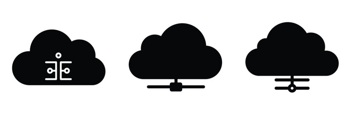 Cloud computing silhouette business vector icon set.