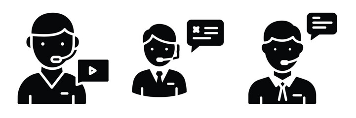 Customer service silhouette business vector icon set.