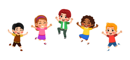 set 1 children jumping happily in vector illustration style