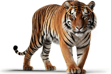 Fototapeta premium A majestic Bengal tiger strides forward, its gaze intense and captivating, showcasing the raw power and beauty of a top predator in its prime