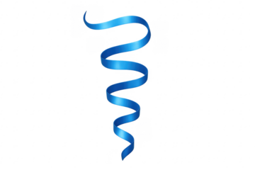 Blue curling ribbon decoration on transparent background