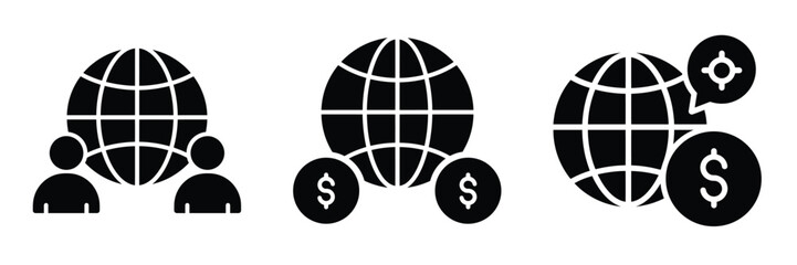 Obraz premium Global silhouette business vector icon set.