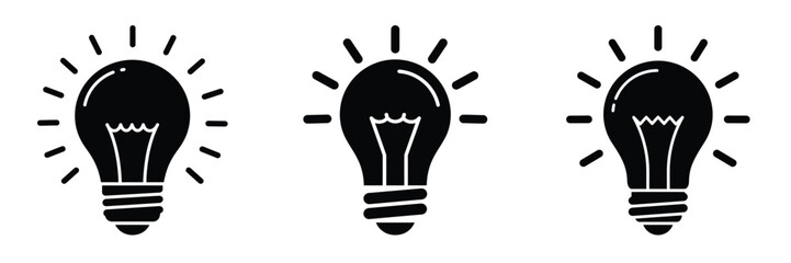 Light bulb idea silhouette business vector icon set.