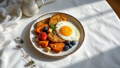 Sunny Side Up Egg Breakfast with Fruit
