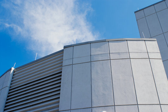 Modern building facade with geometric lines in Nanaimo