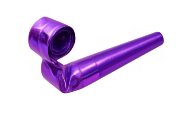 Purple party blower noisemaker celebrating birthdays