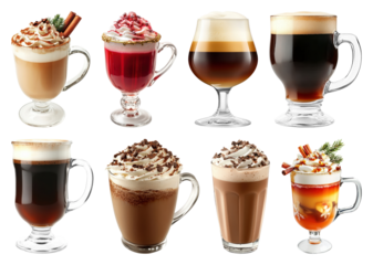 PNG Assorted gourmet coffee beverages displayed, element set on transparent background
