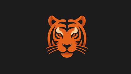Stylized Tiger Face Illustration on Black Background — Bold Symbol of Strength, Elegance, and Modern Graphic Design