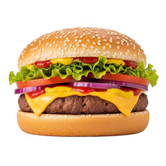 Juicy Burger on Transparent Background, Perfect for Fast Food and Menu Design Projects