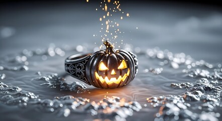 A Spooky Pumpkin Ring Featuring Beautiful Glowing Details Perfect for Water Celebrations