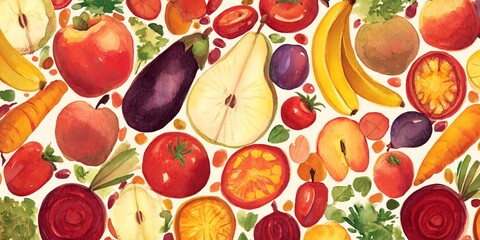 A vibrant collection of fresh fruits and vegetables in a colorful arrangement, showcasing nature's bounty and nutritional diversity.