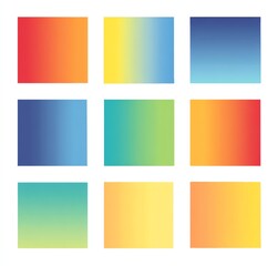 Naklejka premium A vibrant collection of nine gradient squares showcasing smooth transitions of color, perfect for backgrounds and design projects.