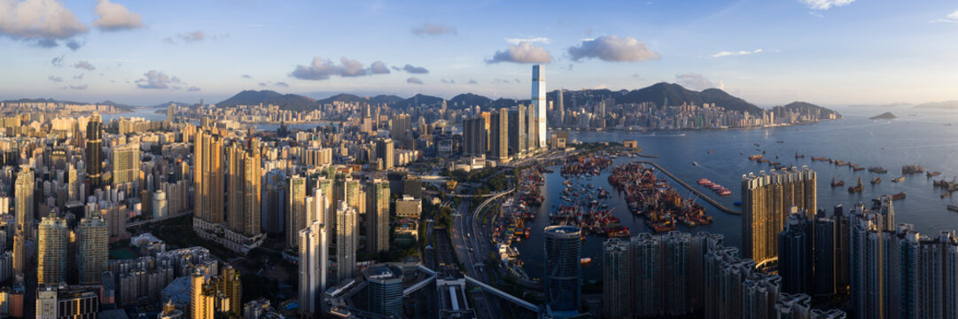 West Kowloon Hong Kong aerial panorama