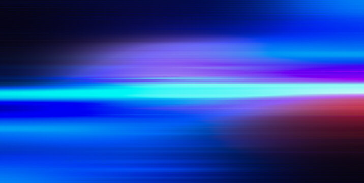 Abstract Light Streaks in Blue and Purple Tones . Blur red glowing lines. Neon abstract background. Futuristic radiance. Defocused luminous navy blue red color curve streak light flare motion on dark