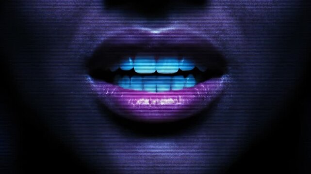 Close-up of a person with mouth open, digital glitch effect. A dramatic, edgy representation. Dark aesthetic, distorted reality, cyber attack.
