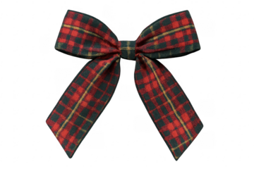 Red tartan plaid ribbon bow christmas decoration