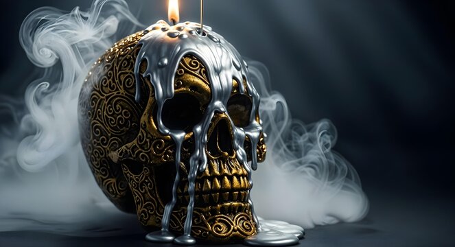 Artistic Skull Candle featuring Melting Wax and Smoke Effects, ideal for dark, eerie decor