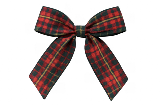 Red tartan plaid ribbon bow christmas decoration