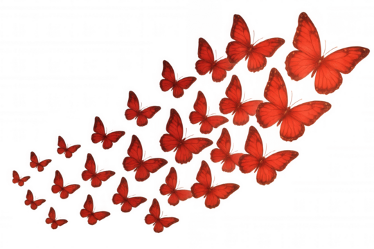 Red butterflies flying, symbolizing freedom, transformation, change, and new beginnings on transparent background - Powered by Adobe
